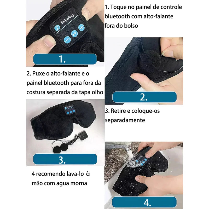 Tapa olho com fone de ouvido